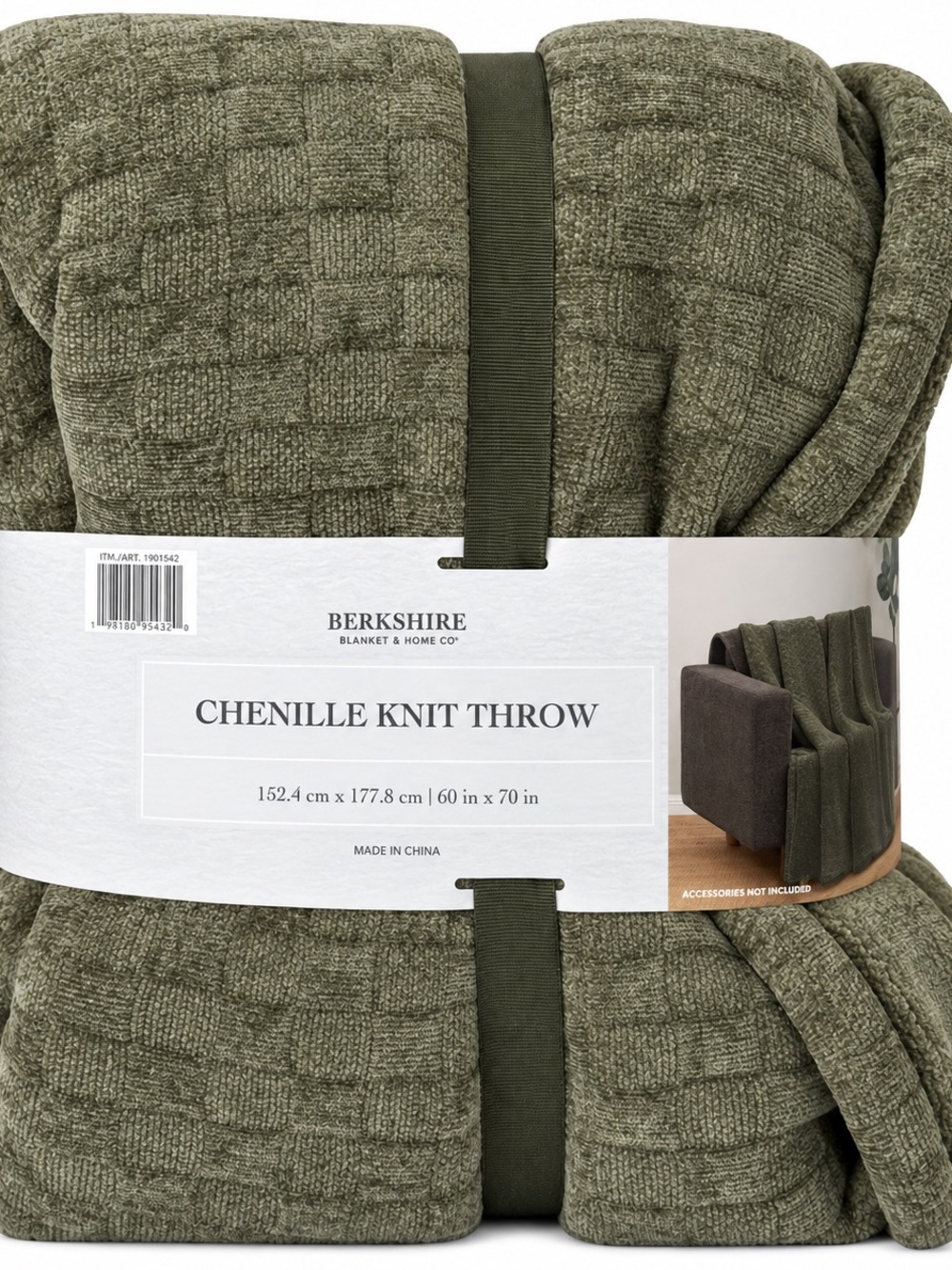 Berkshire Chenille Knit Reversible Plush Throw Blanket 60x70 Green NWT